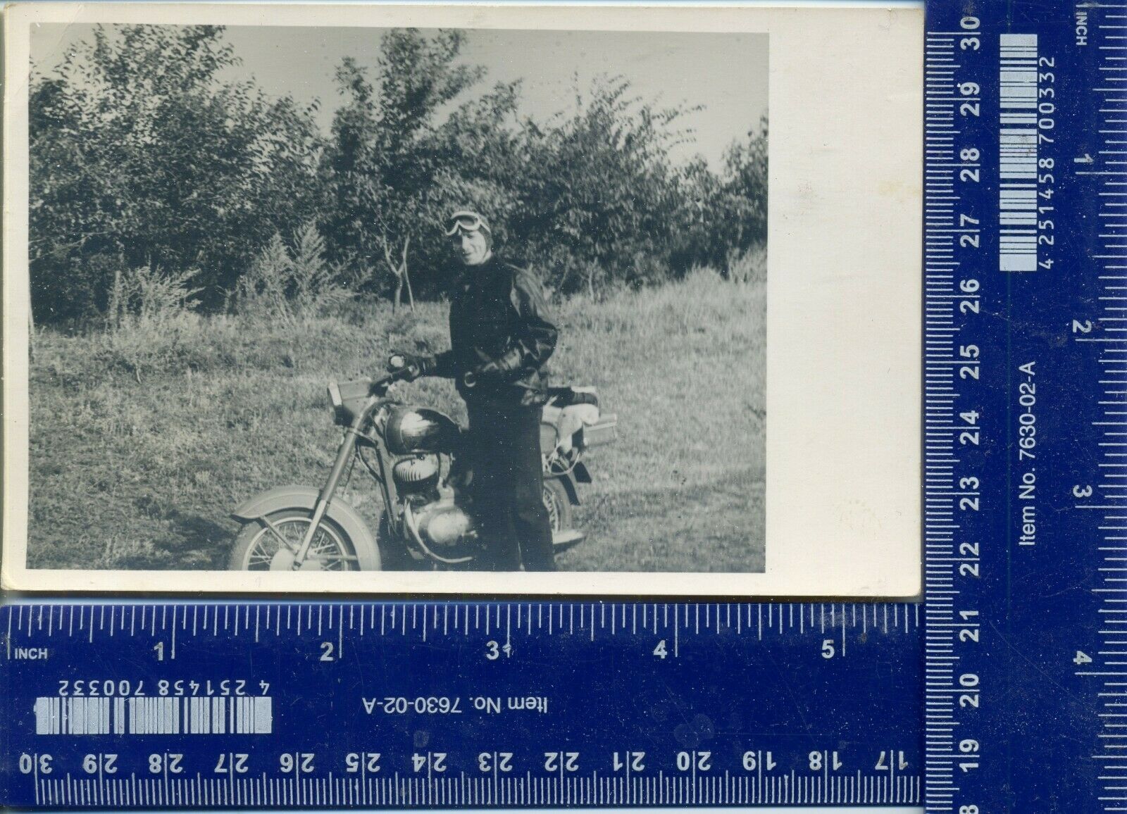 Vintage Photo Men Boy Biker Motorcycle Moto Bike Helmet Ussr