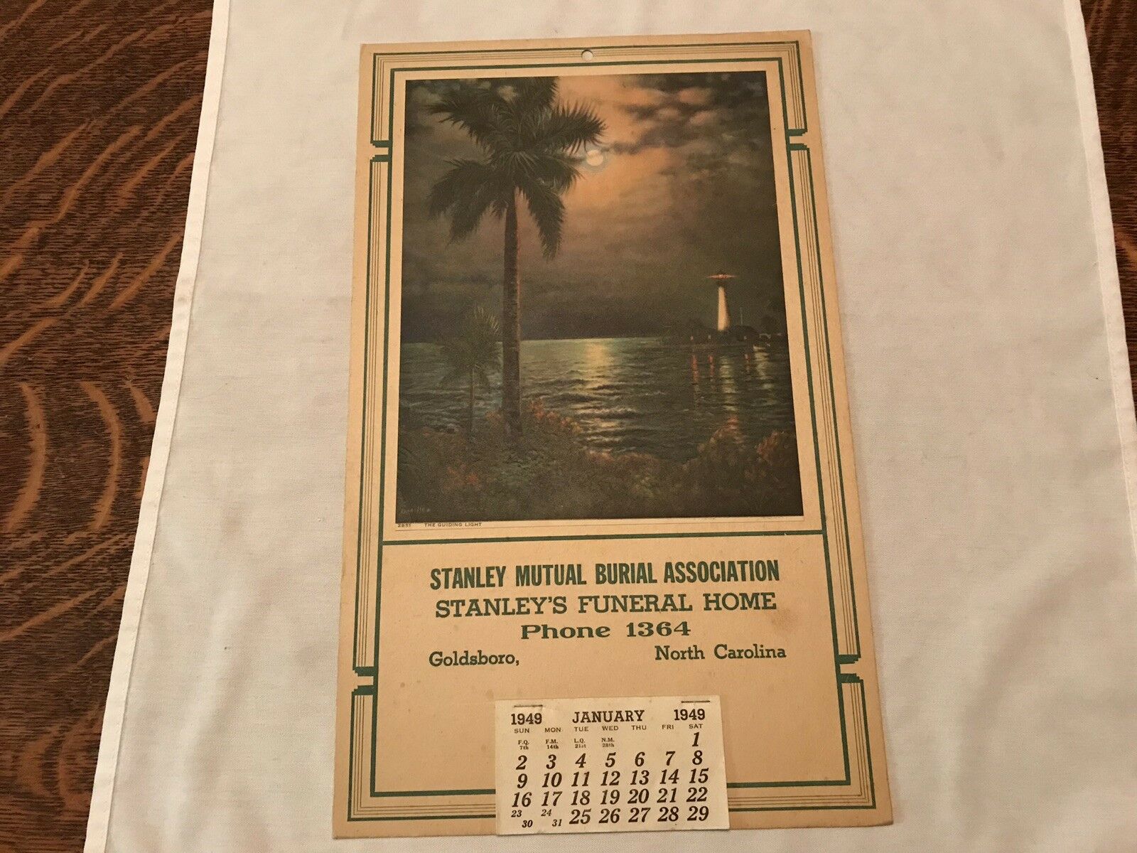 Stanley’s Funeral Home 1949 Calendar, Goldsboro, North Carolina