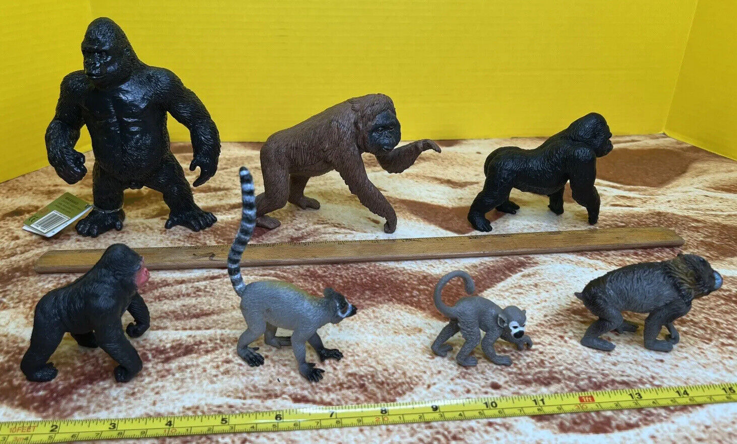 Vtg Lot Of 7 Primate Figures Gorillas, Orangutan, Baboon, Lemur, Spider Monkey