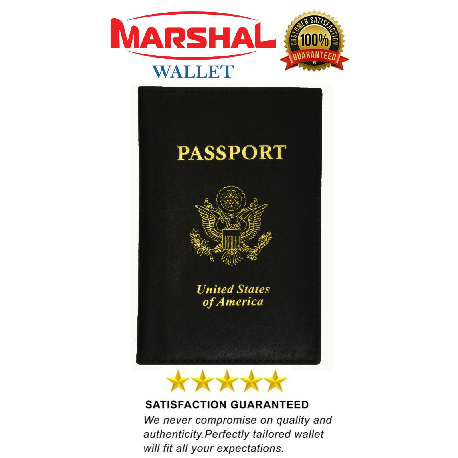 Genuine Leather Us Passport Cover Id Holder Wallet Travel Case Handmade Black