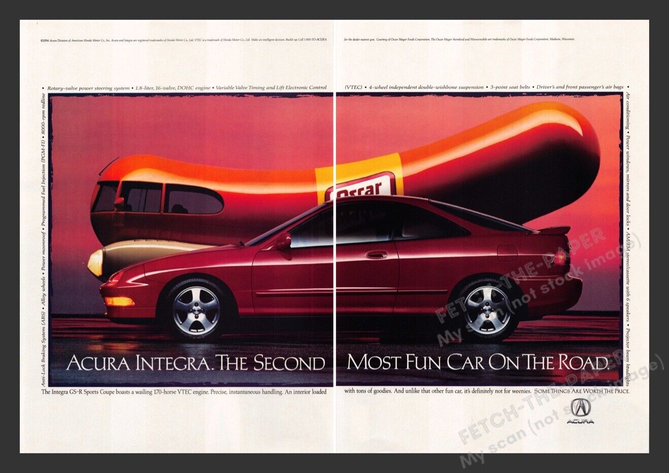 Acura Integra & Oscar Meyer Weiner Mobile 1990s Print Ad  (2 Pages) 1995