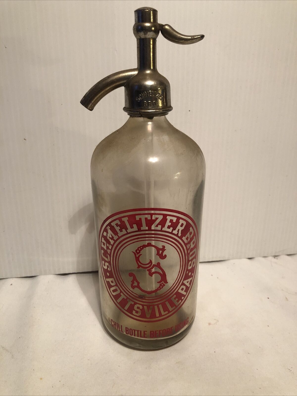 Vintage Seltzer Bottle Schmeltzer Bros. Clear With Red Embossing Pottsville Pa