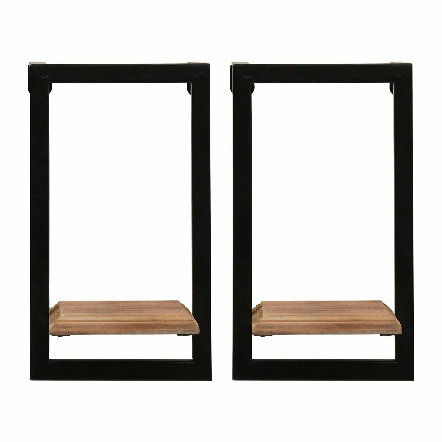 Set Of  Two Black Metal And Wood Shelves