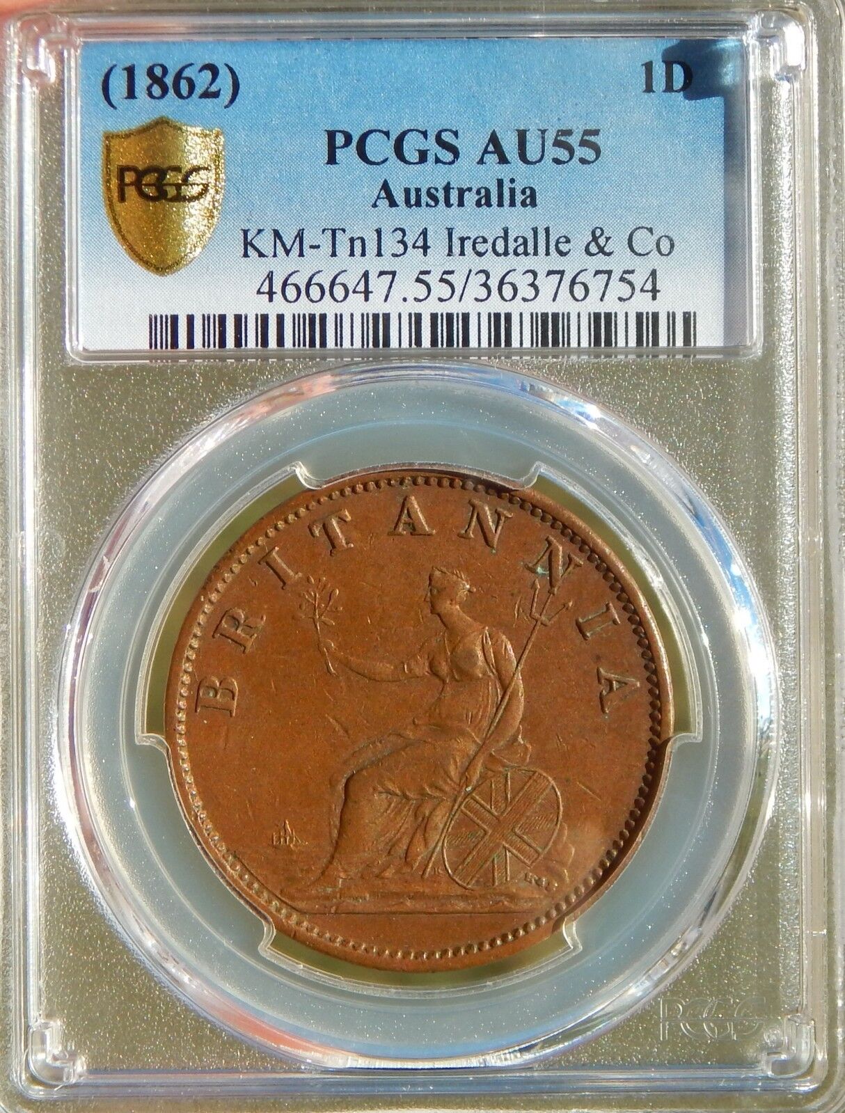 Australia 1 Penny 1820 (1862) Penny Pcgs Au55 Tn# 134 Iredale & Co Token Coin!