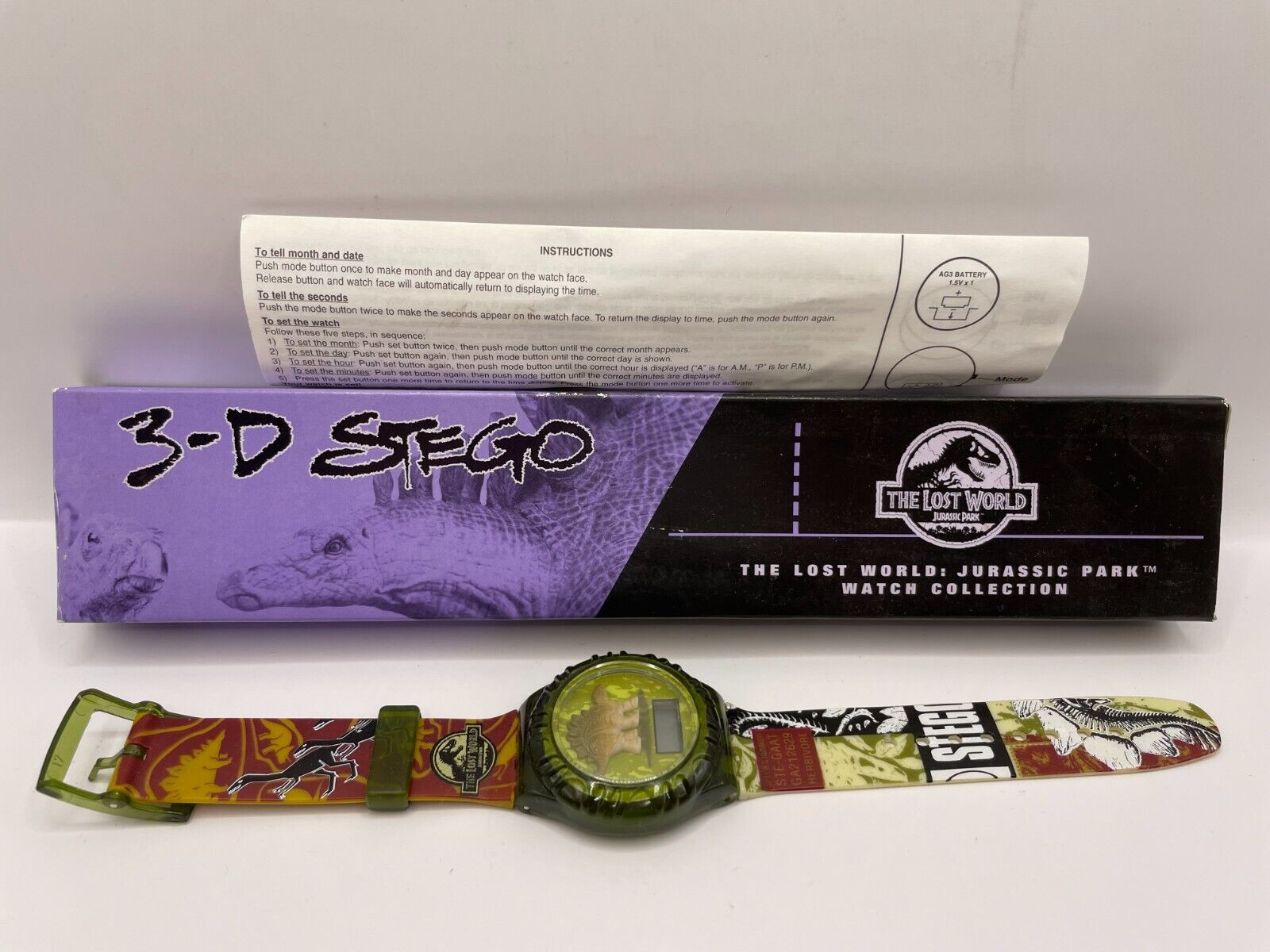 Lost World:jurassic Park 3-d Stego Watch W/ Box As Is Burger King 1997