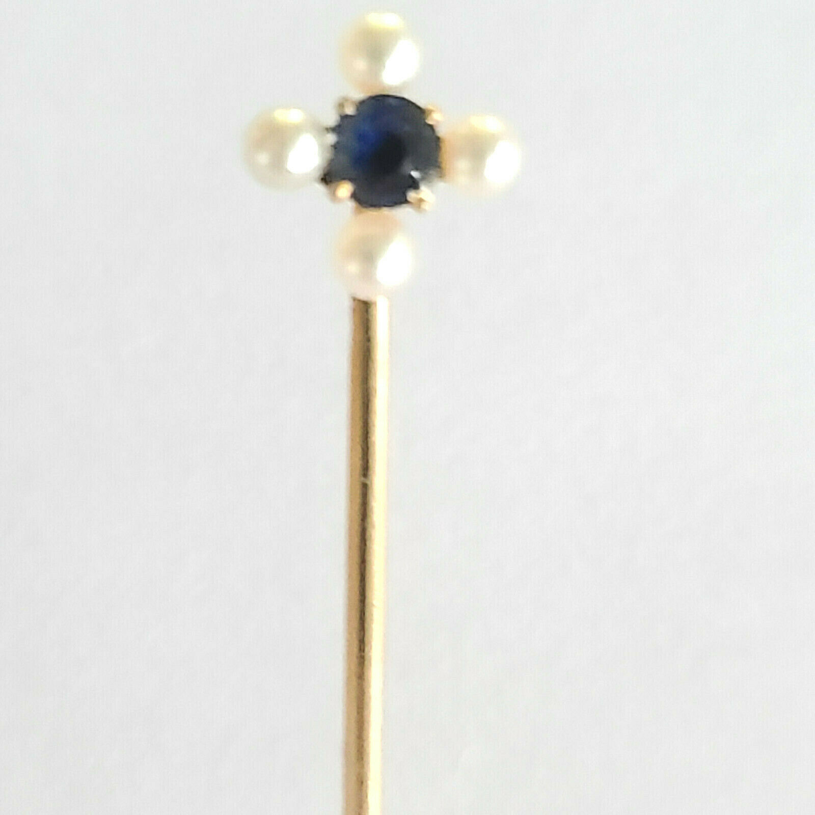 Antique 14k Yellow Gold Sapphire & Pearl Stick Pin Signed Hb