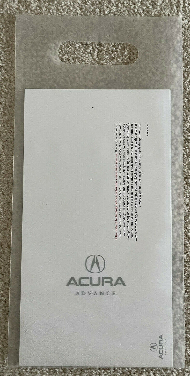 Acura Rl 2009 Promo Print Set With Bag Advance 7 Pieces New 6.25" X 11.5" Rare