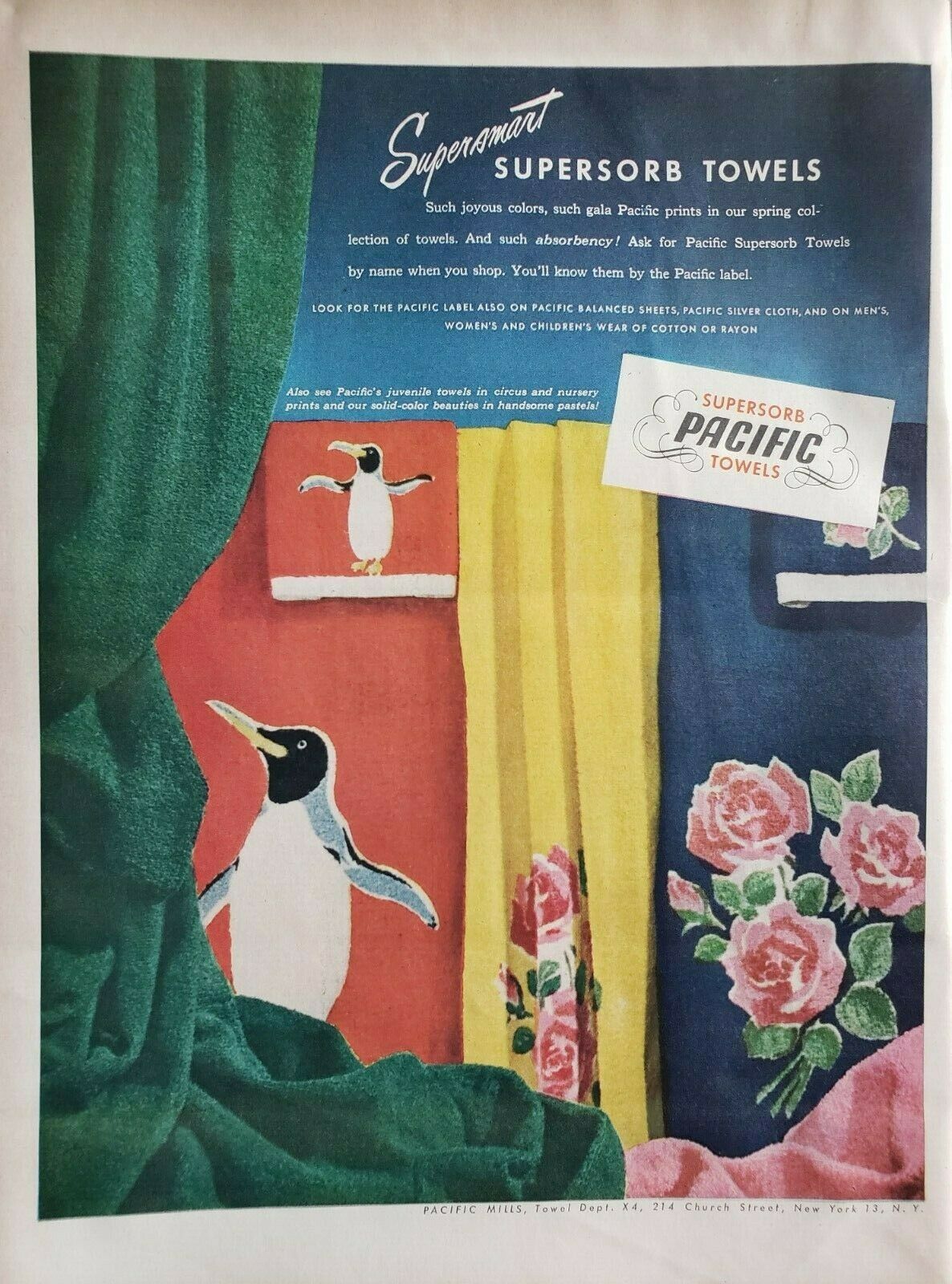 Lot Vintage 1948 Pacific Towels Print Ad Ephemera Wall Art Decor