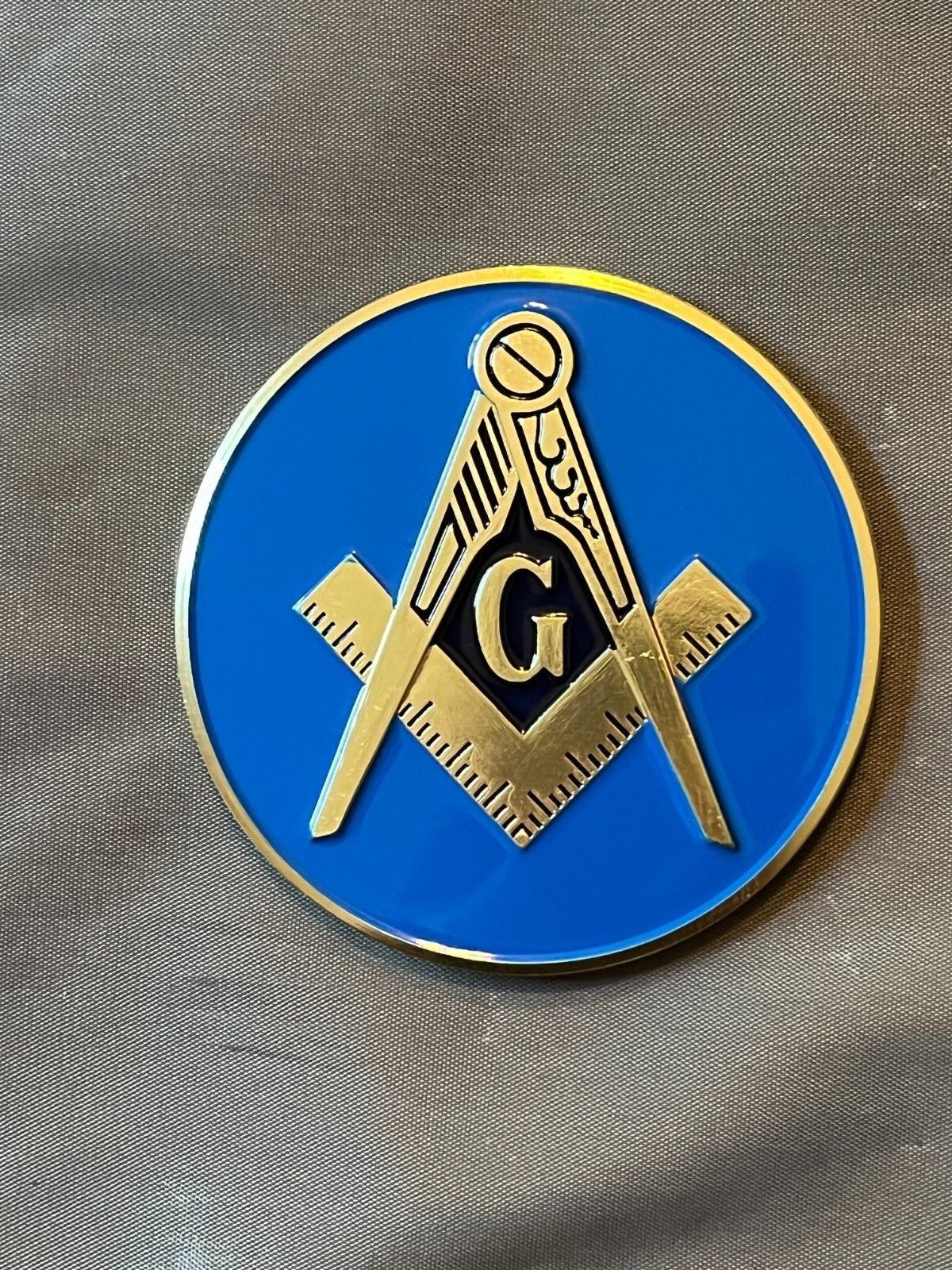 Masonic 3" Blue Car Emblem Square Compass Master Mason Metal Freemason New!