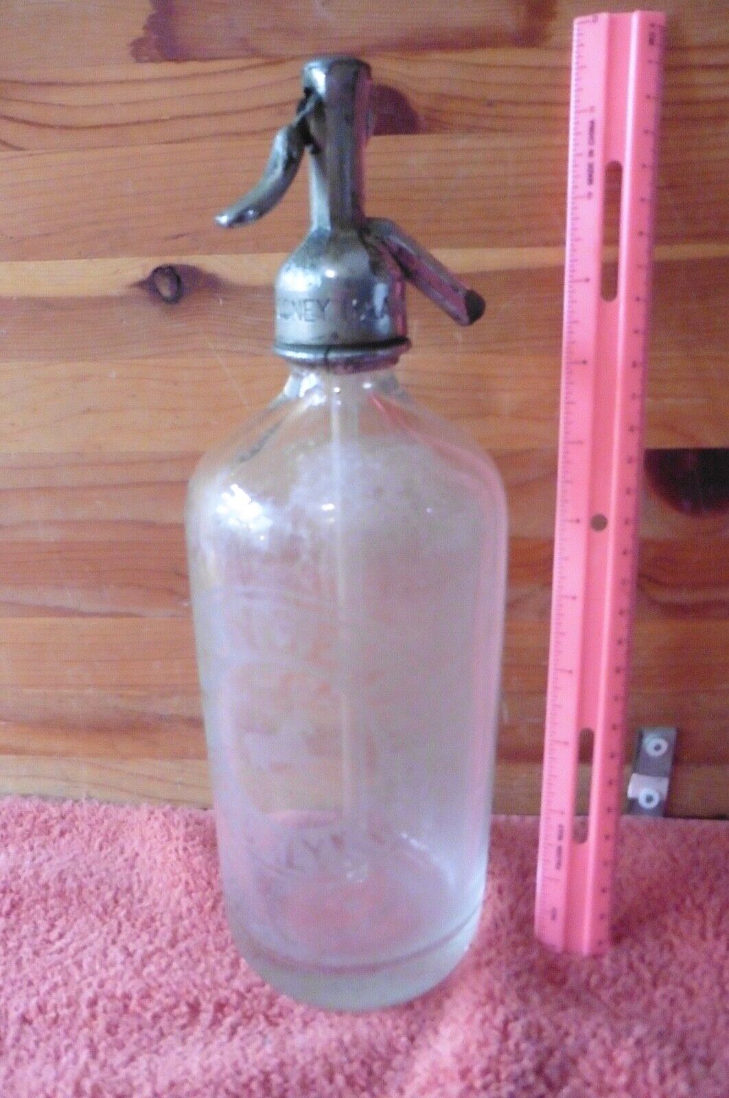 Seltzer Bottle Vintage Clear Czech Glass 26oz Antique Wonsever Brooklyn Ny Horse