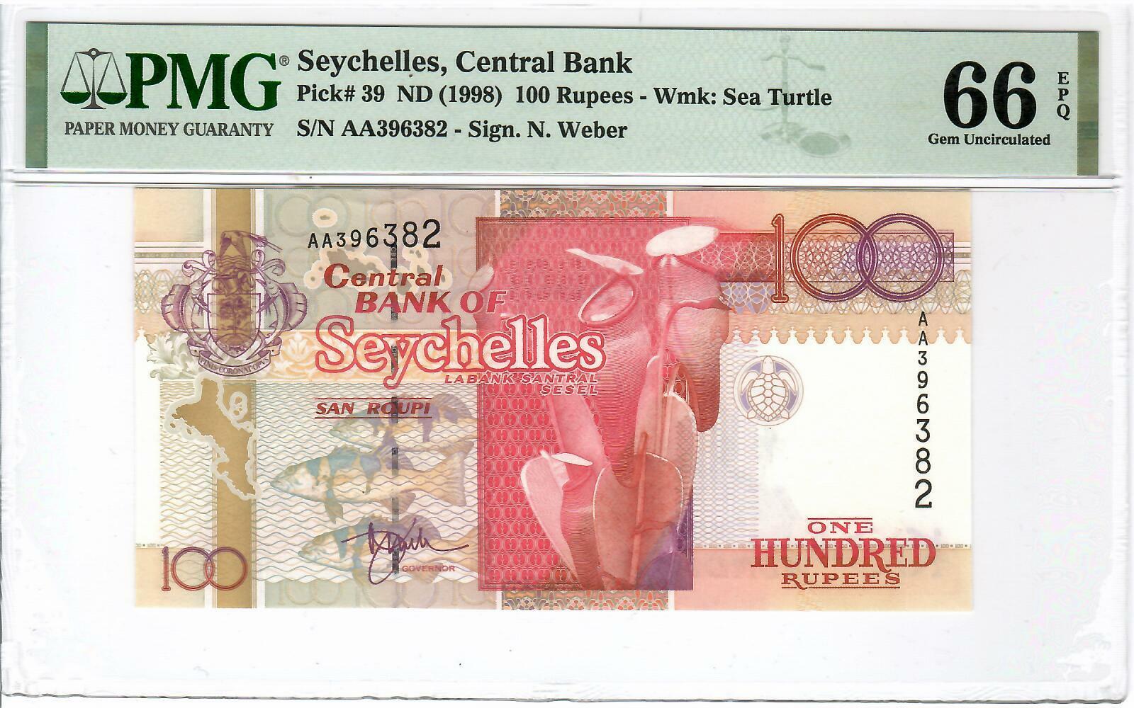 Seychelles 100 Rupees 1998 P39 Pmg66 Epq