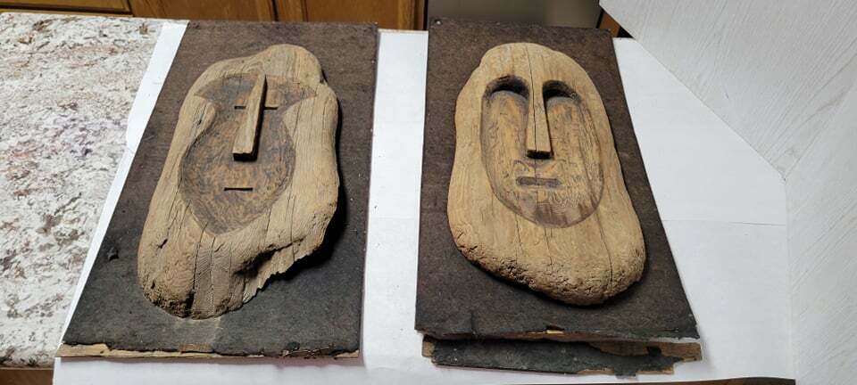 Tiki Heads Vintage Carved Wood Mask Face Sculptures A Pair Of ( 2 ) No Reserve