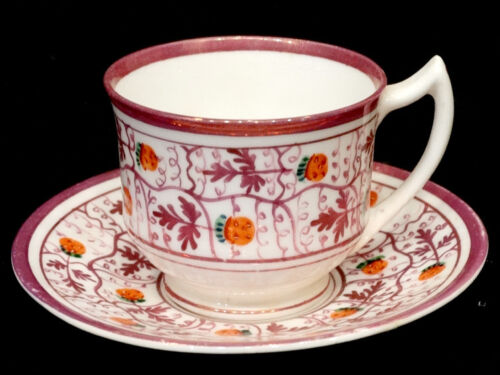 Antique Vintage Royal Chelsea Hand Painted Strawberry Lustre China Cup & Saucer
