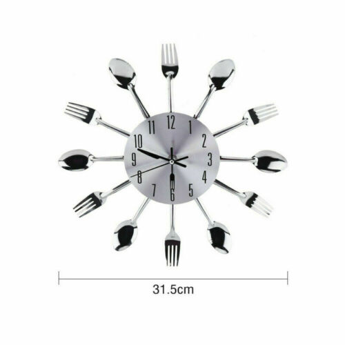 Wall Clock Kitchen Utensil Spoon Fork Mirror Large Creative Stainless Steel Home