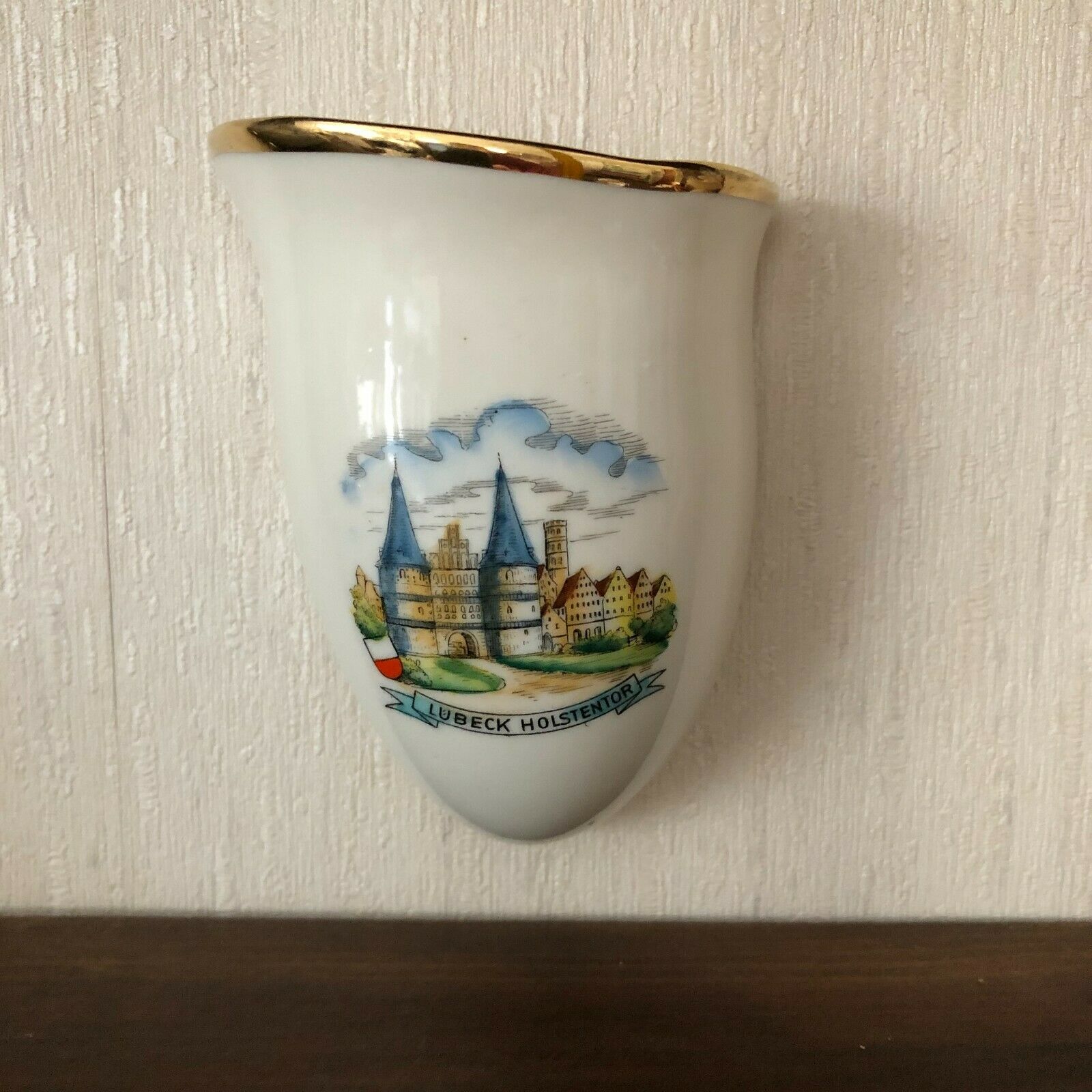 Vintage Souvenir Lubeck Holstentor Germany Ceramic/porcelain Wall Pocket Vase