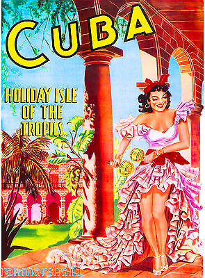 Cuba Cuban Havana Island Girl Holiday Vintage Travel Art Advertisement Poster