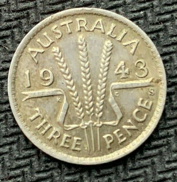 1943 Australia 3 Pence Coin Unc  .925 Silver  ( San Fran Mint )  Asw .049   #a05
