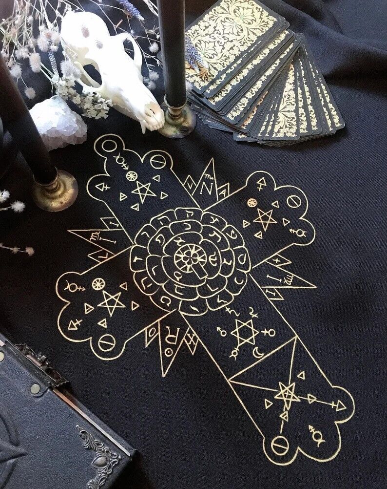 Rose Cross Cloth Golden Dawn Symbol Witch Home Decor Altar Handmade Gift