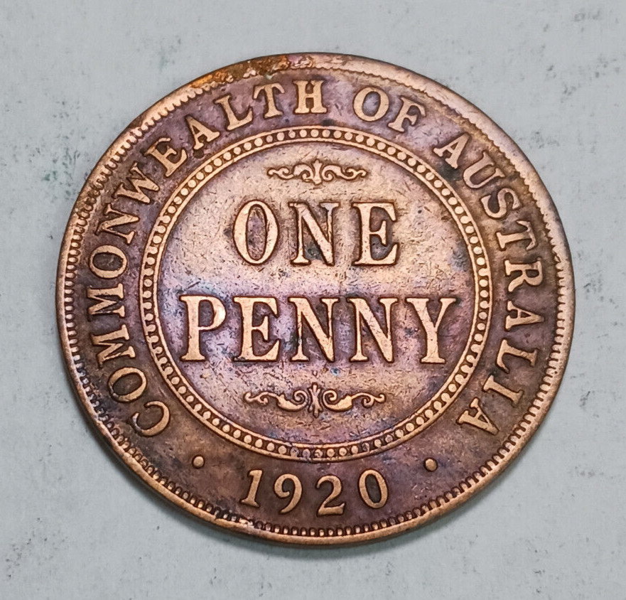 1920 Australia One Penny - Historic Australian Bronze Coin - George V