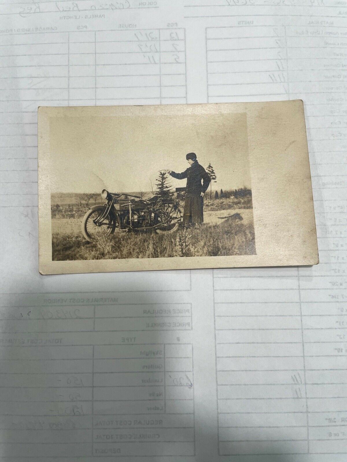 Vintage Henderson  Motorcycle Post Card Lady Shooting Circa 1920 Sign