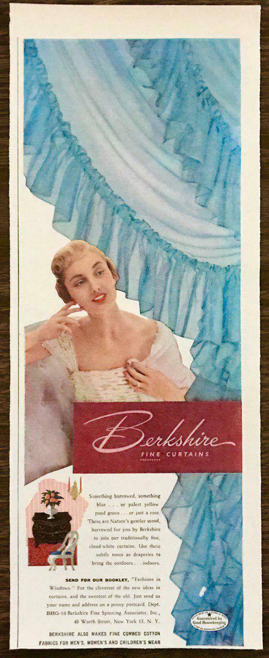 1948 Berkshire Fine Curtains Print Ad Something Borrowed Something Blue
