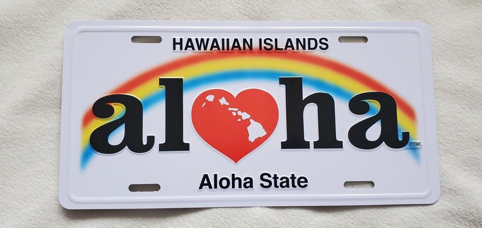 Hawaiian Islands*aloha State*white/black/rainbow Novelty Heart License Plate