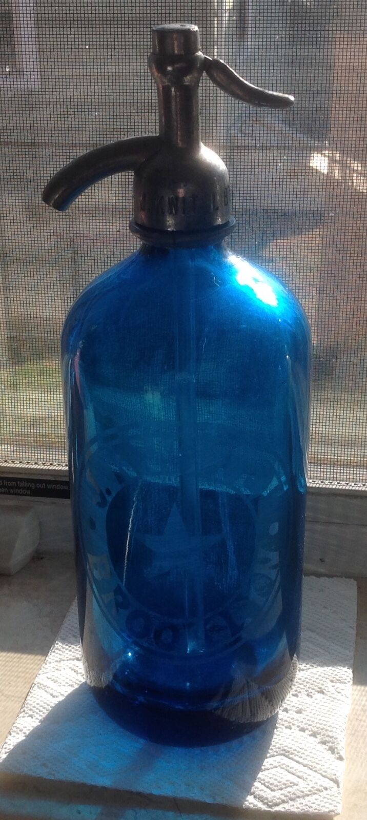Vintage Cobalt Blue Seltzer Bottle J. Kwitel Brooklyn
