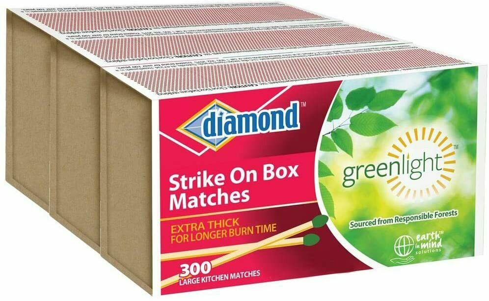3 Pack - 900 Total Diamond Strike On Box Large Wooden Kitchen Matches Greenlight