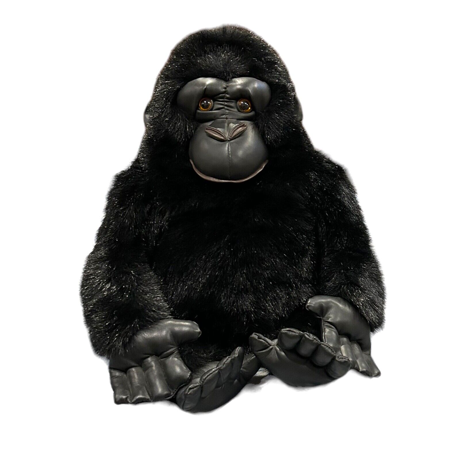 Gorilla Plush 1990 Leather Like Hands, Feet, Face & Ears Beautiful 16” Sitting