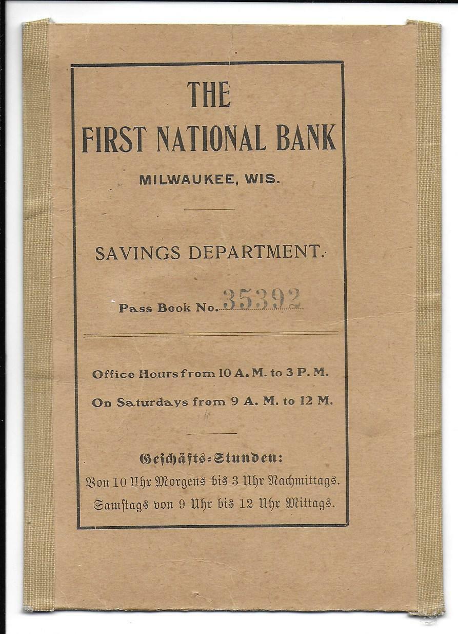 First National Bank, Milwaukee, Wi  Savings Passbook Envelope  German Language