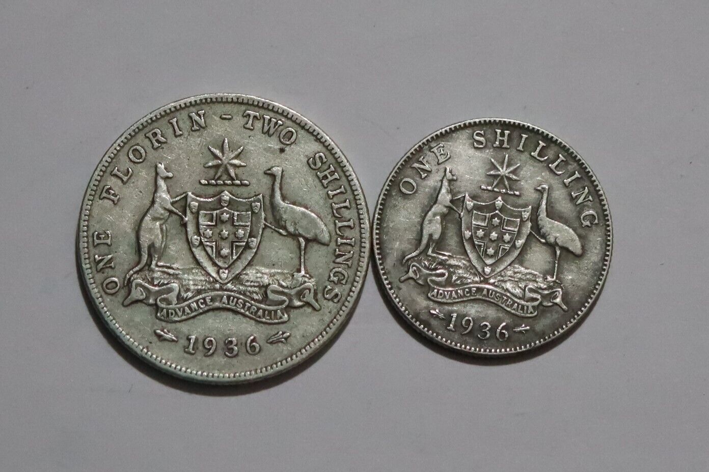 🧭 🇦🇺 Australia Shilling 1936 + Florin 1936 Both Silver B53 #742 Yl40