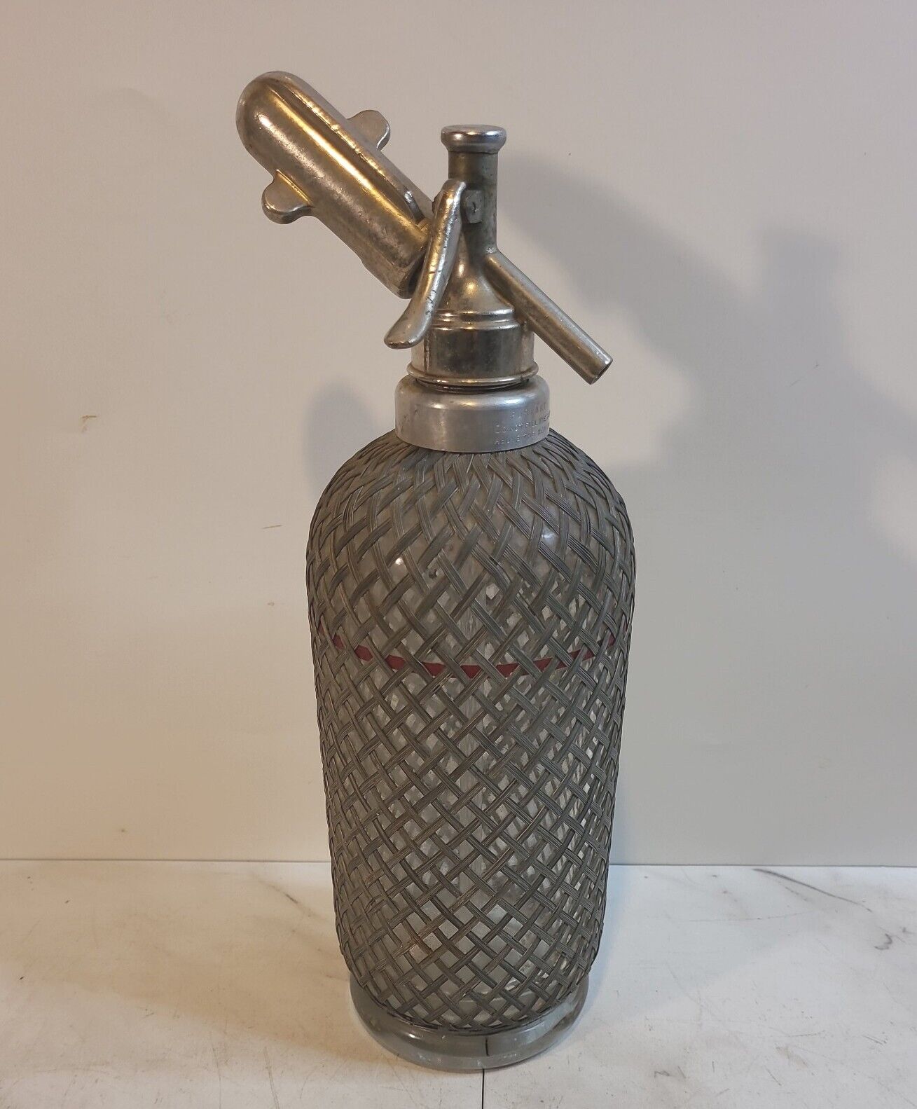 Vintage Aerators Makers Ltd. London Siphon Seltzer Bottle W/ Metal Mesh Cover