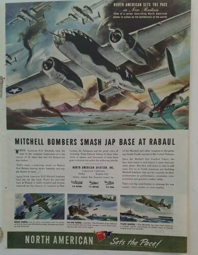 1943 North American Aviation Mitchell Bomber Smash Rabaul Vintage Ad