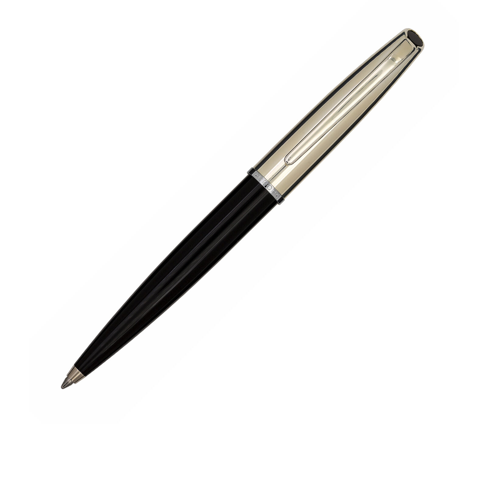 Ballpoint Pen Aurora Young Style Metal In Black Silver Resin With Chrome Trims