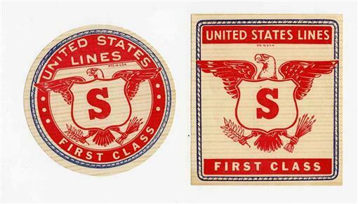 United States Lines First Class Baggage Tags 2 Different "s"