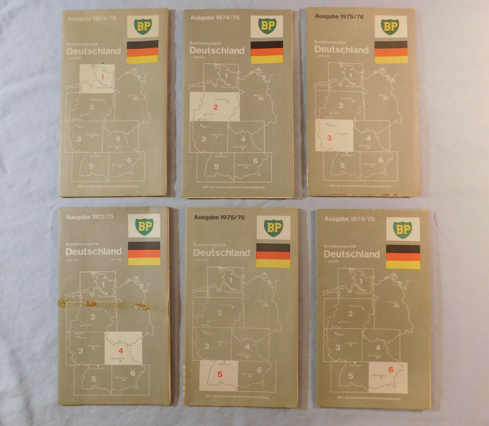 1970s "bp Deutschland" - Complete Set Of 6 Road Maps Of Germany
