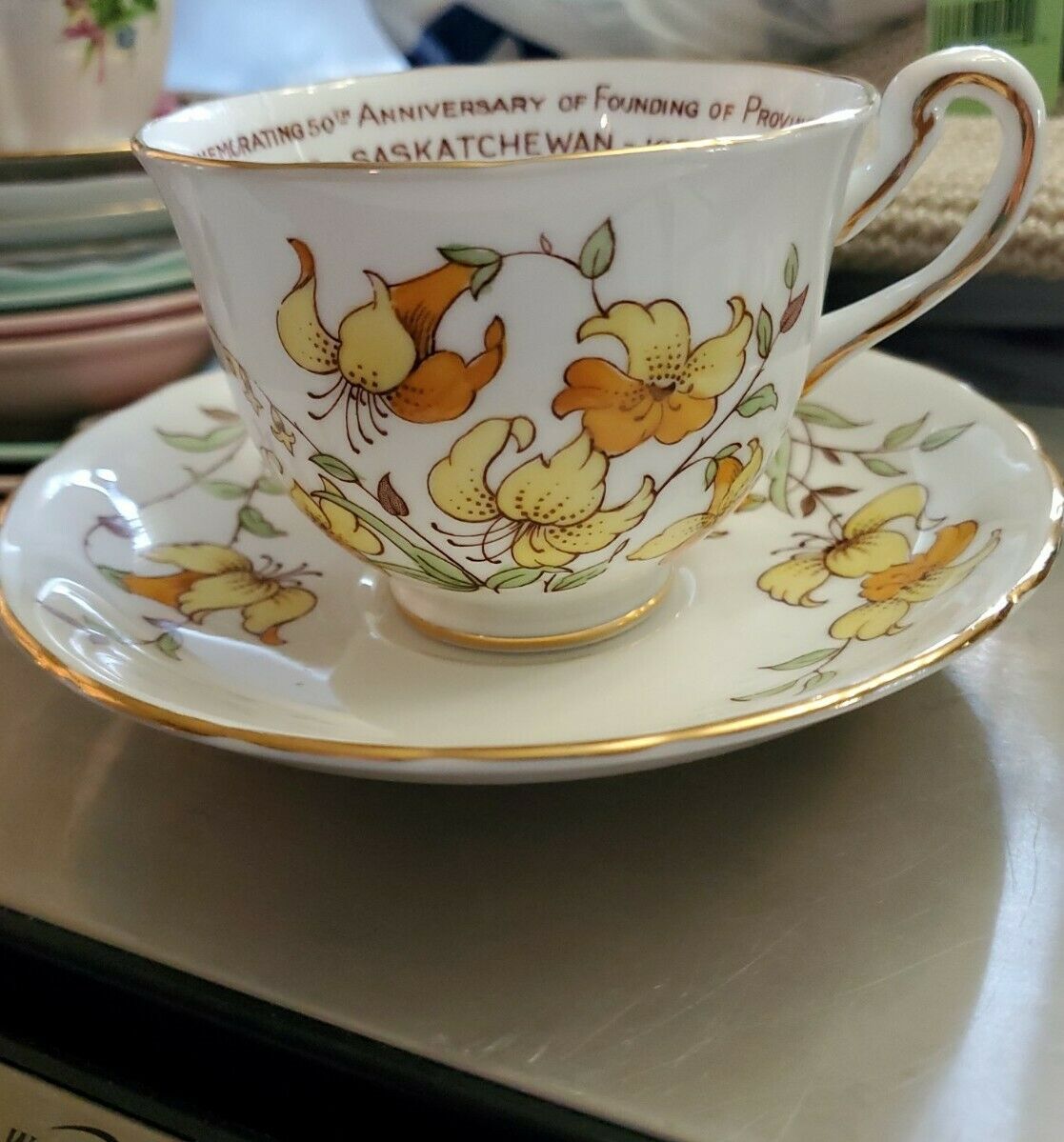 Royal Chelsea Commemorative 50th Anniversary Founding  Province Teacup/saucer