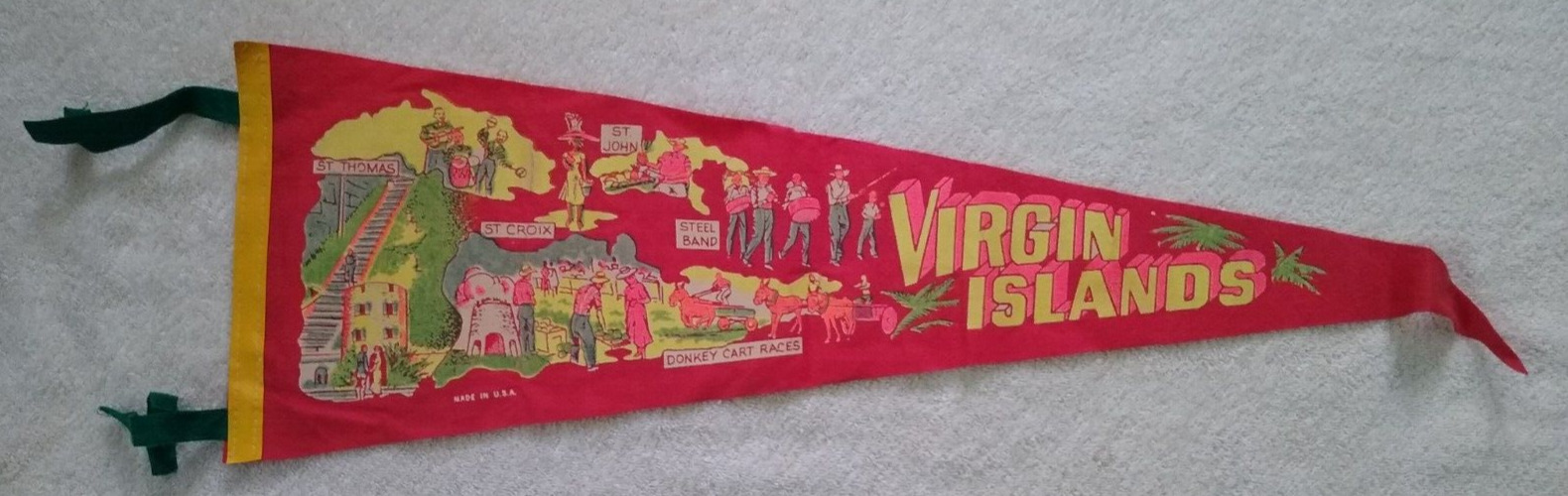 26" Vintage Virgin Islands Caribbean Souvenir Felt Pennant