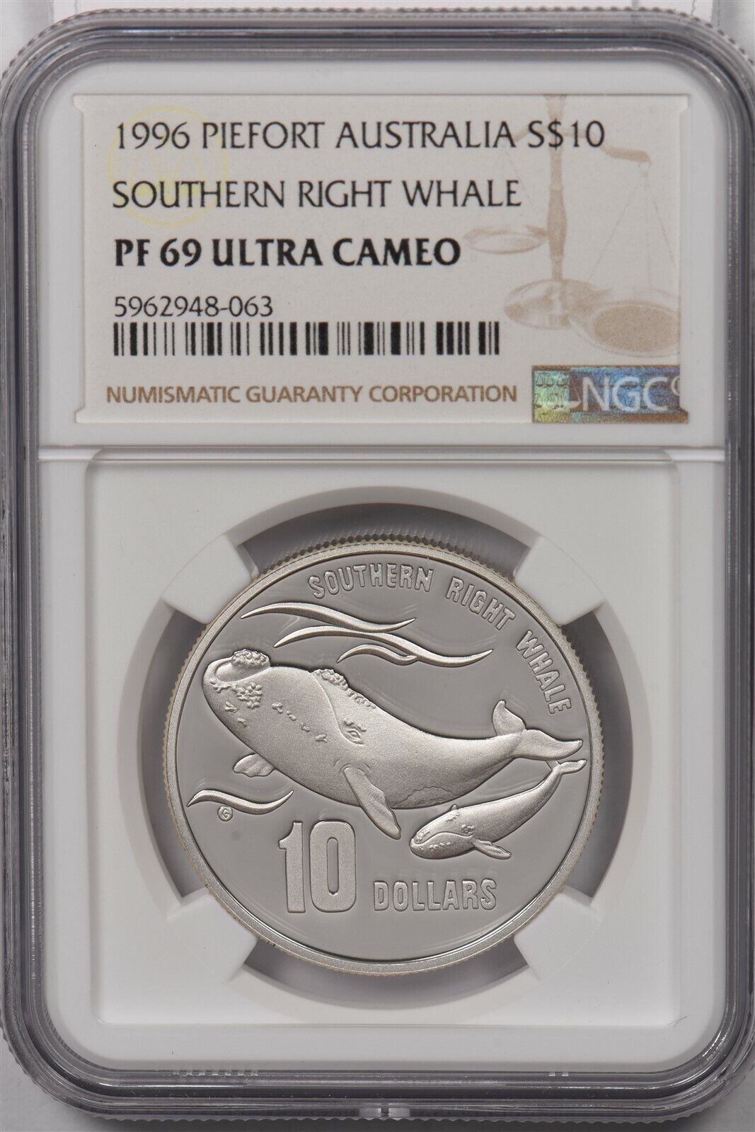 Australia 1996 10 Dollar Ngc Proof 69uc Silver Piefort Southern Right Whale Ng14