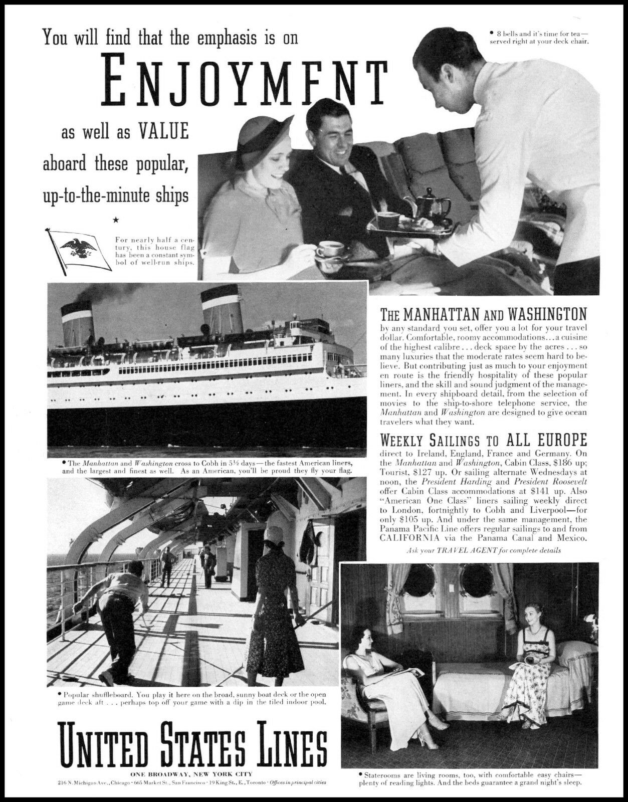 1938 United States Lines Cruise Ships Shuffleboard Vintage Photo Print Ad  Adl17