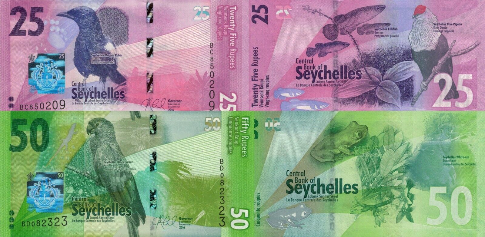 Seychelles 2 Pcs Set: 25 And 50 Rupees (2016) - P-48, P-49 Unc