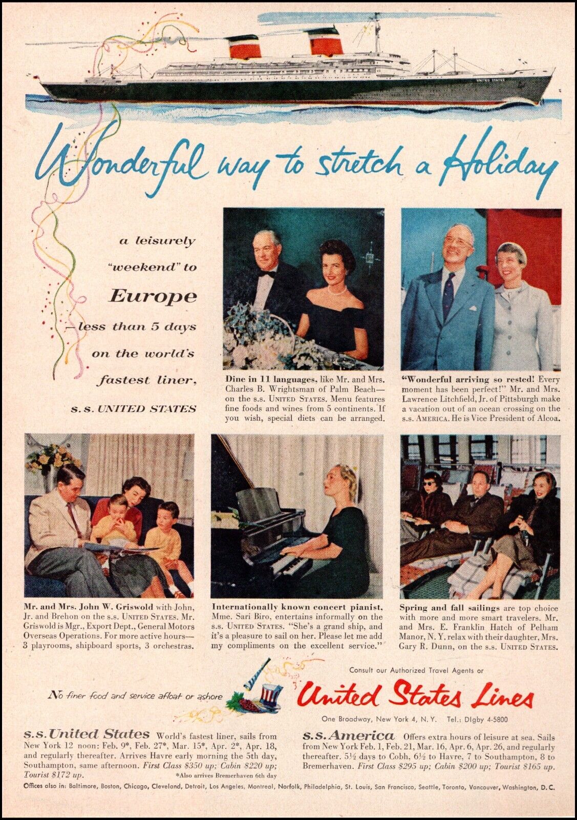 1957 Ship Travel Ad Take Ss United States United States Lines To Europe  120722